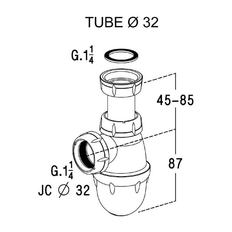 déport pour siphon 11/4 Ø 32 mm lavabo vasque - sespdistribution