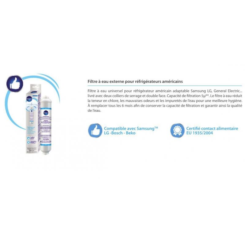 Filtre à eau universel pour frigo Americain - USC100 - WSF100