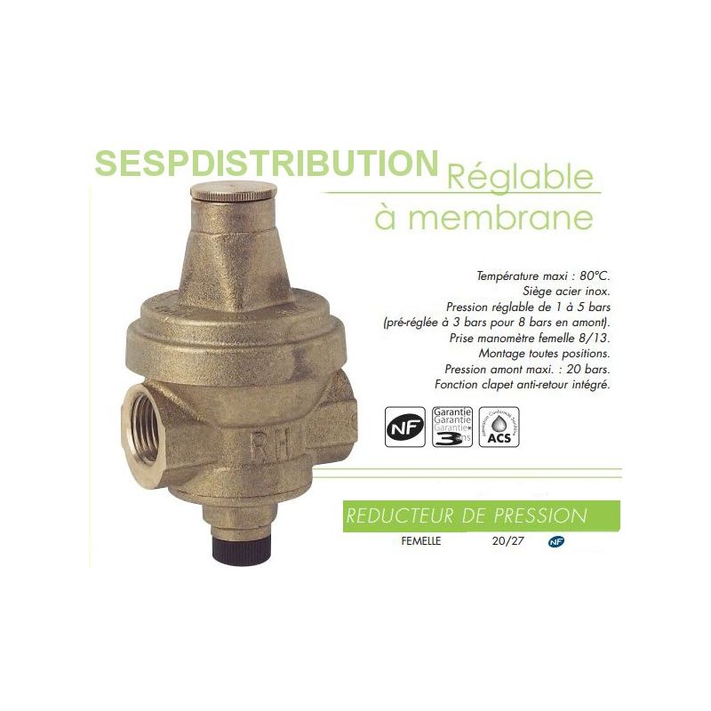 Réducteur de pression d'eau réglable FF 20x27 3/4 - sespdistribution