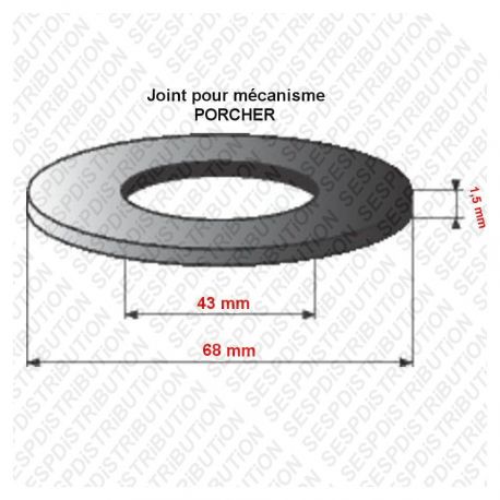 Joint 68x43x1,5 mm pour mécanisme WC PORCHER