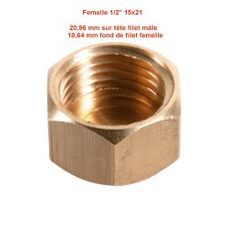 Bouchon laiton raccord à visser filetage Femelle F 1/2" 15x21