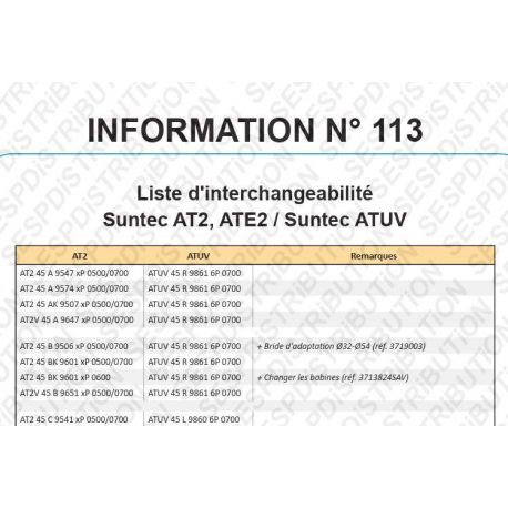 manuel Liste d'interchangeabilité Suntec AT2, ATE2 / Suntec ATUV