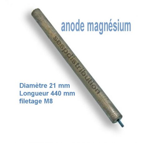 Anode magnésium pour chauffe-eau Ø 21 Lg 440 filetage M8 
