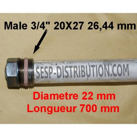 Anode magnesium sacrificielle D22 Lg 700 M 3/4 F 20/27 